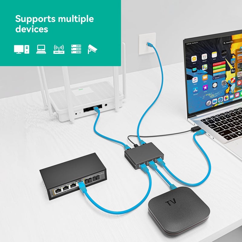 bliyee Gigabit Ethernet Splitter 1 to 4 1000Mbps Internet Cable Splitter, High Speed Either Network Splitter, Dual LAN RJ45 Port Router Switch Work with Cat5/5e/6/7/8 Cable - Image 4